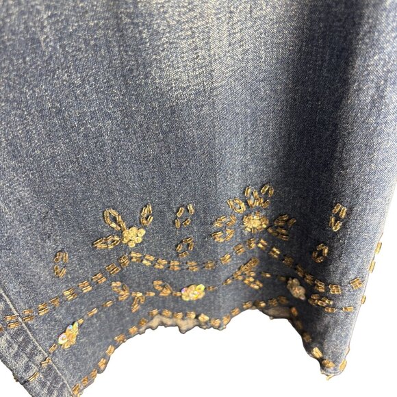 Quacker Factory Dark Wash Cropped Jeans With Sequins Detail At Hem - Picture 3 of 12